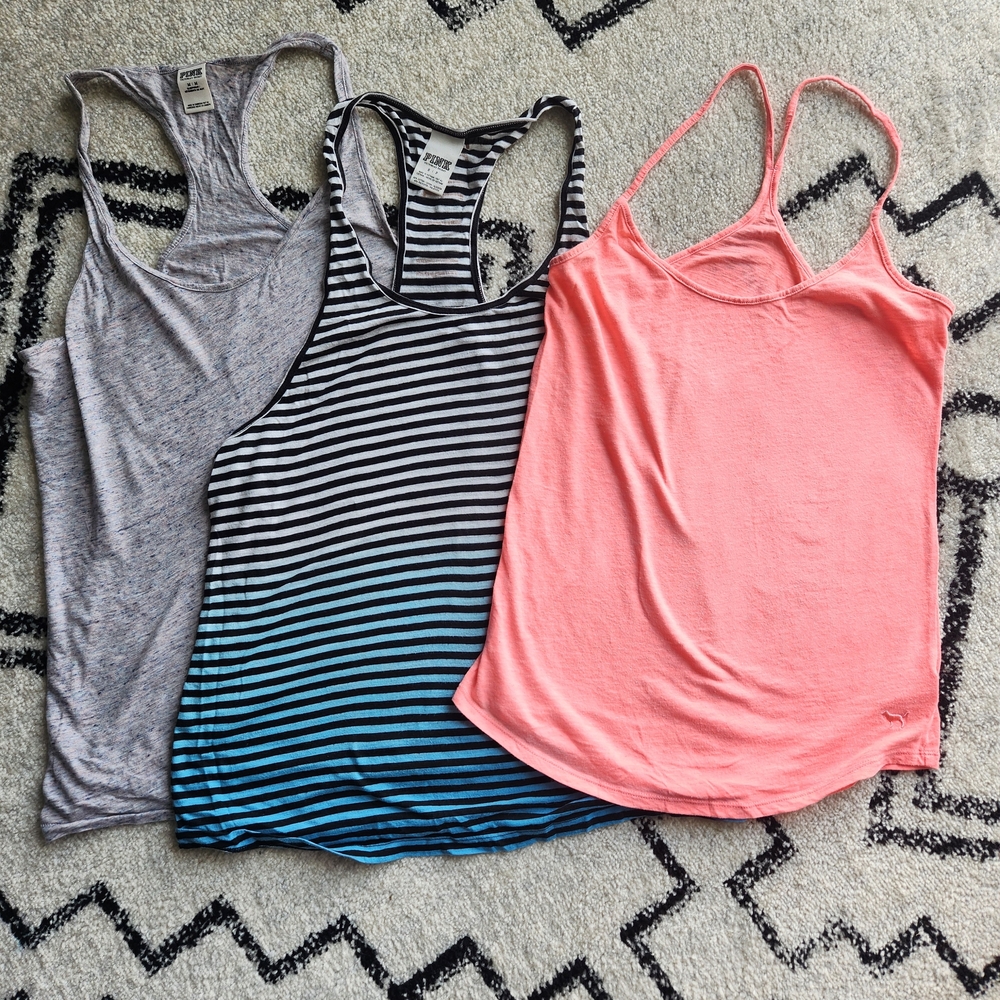 PINK Victoria's Secret Trio Tank Tops in Gray, Black, and Pink